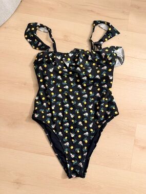 Victoria's Secret Black with Yellow Lemon Print swimsuit